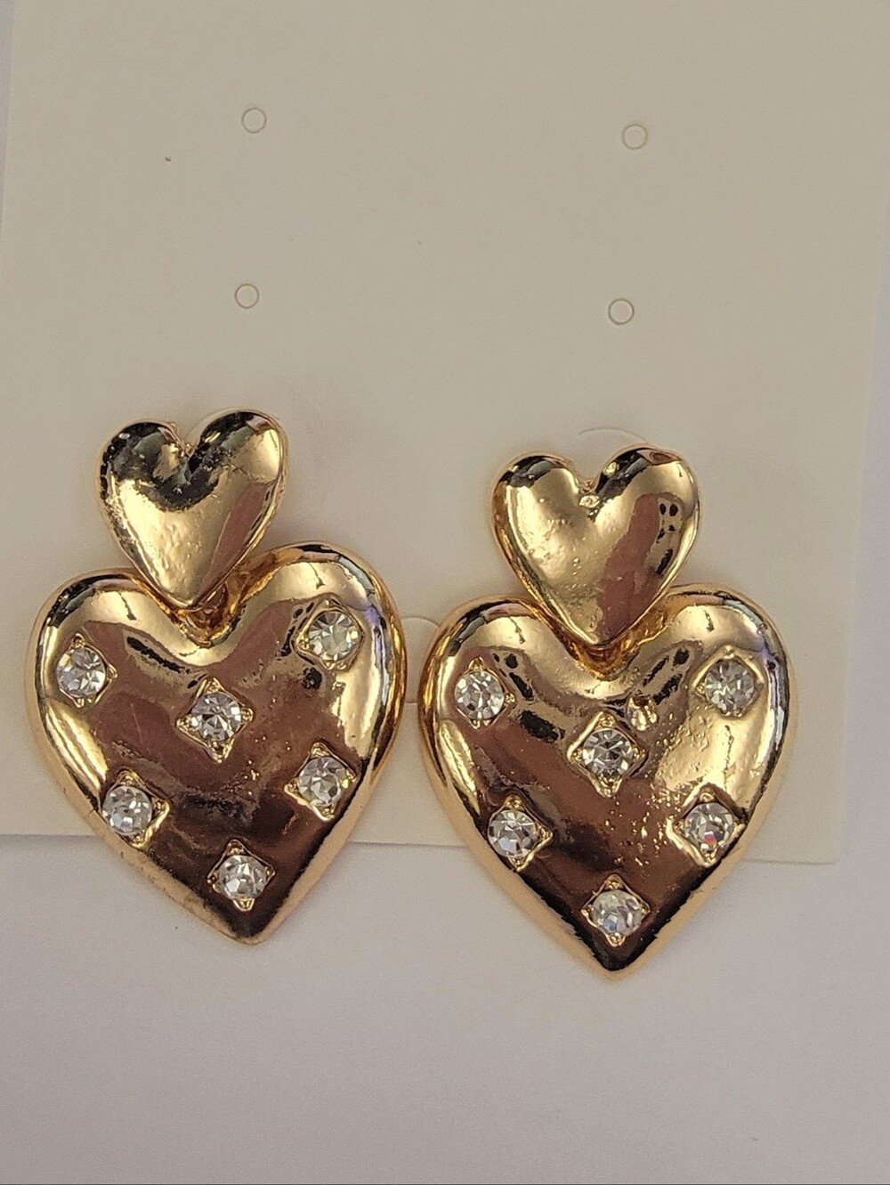 Fashion Jewelry Gold Heart Drop Earrings with Crystal Studs